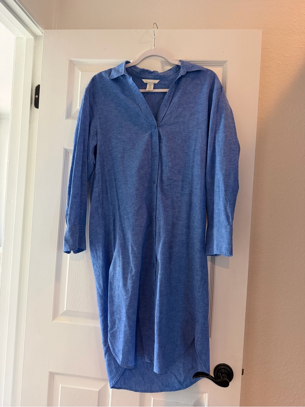 H&M Blue Linen-Blend V-Neck Dress